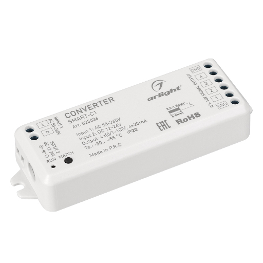 Конвертер Arlight SMART-C1 (12-24V, RF-0/1-10V, 2.4G) IP20 Пластик 025036