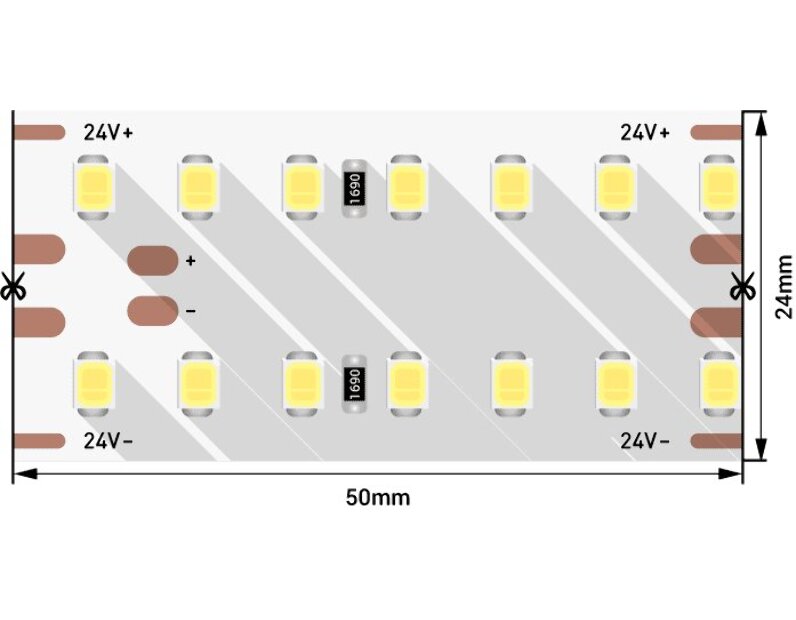 Светодиодная лента LUX, 2835, 280 LED/м, 25 Вт/м, 24В, IP33, 4000K DSG2280V2-24-NW-33