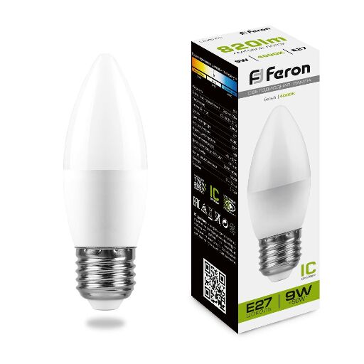 Лампа светодиодная Feron LB-570 Свеча E27 9W 4000K 25937