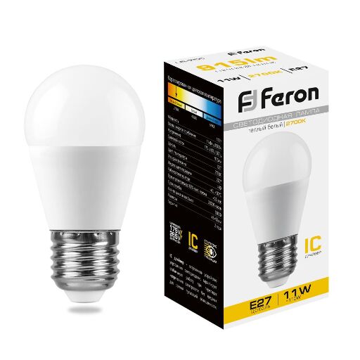 Лампа светодиодная Feron LB-750 Шарик E27 11W 2700K 25949
