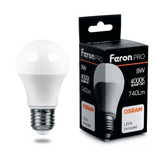 Лампа светодиодная Feron.PRO LB-1009 Шар E27 9W 4000K OSRAM LED 38027