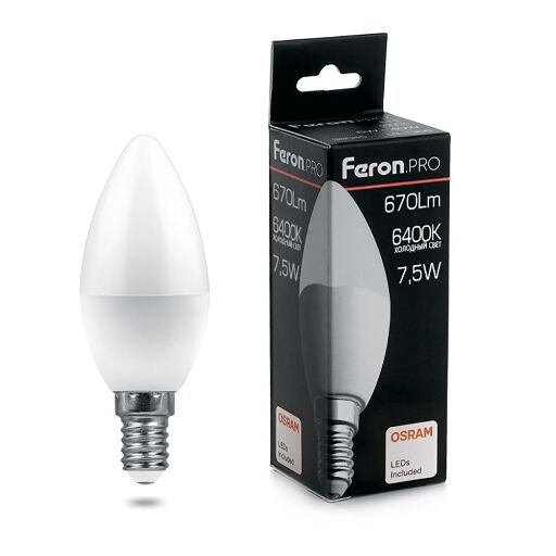 Лампа светодиодная Feron.PRO LB-1307 Свеча E14 7.5W 6400K OSRAM LED 38055