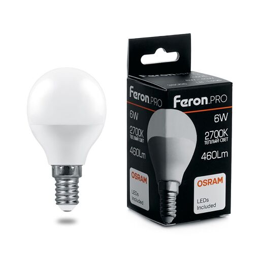 Лампа светодиодная Feron.PRO LB-1406 Шарик E14 6W 2700K OSRAM LED 38065