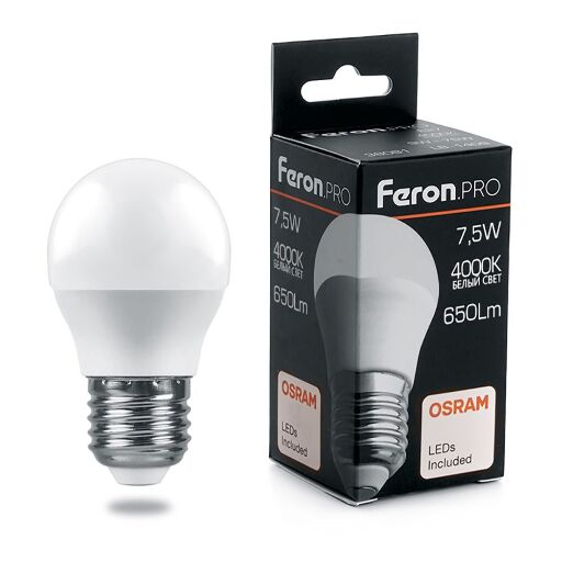 Лампа светодиодная Feron.PRO LB-1407 Шарик E27 7.5W 4000K OSRAM LED 38075