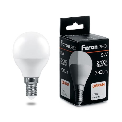 Лампа светодиодная Feron.PRO LB-1409 Шарик E14 9W 2700K OSRAM LED 38077