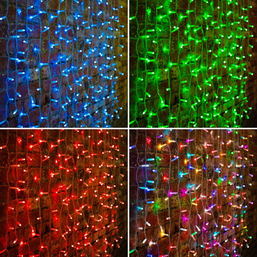 Гирлянда ДОЖДЬ (занавес) Neon-Night  2х1,5м, прозрачный ПВХ, 300 LED RGB 245-309