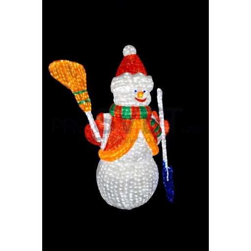 Акриловая светодиодная фигура Снеговик с лопатой и метлой 160см NN- 513-201