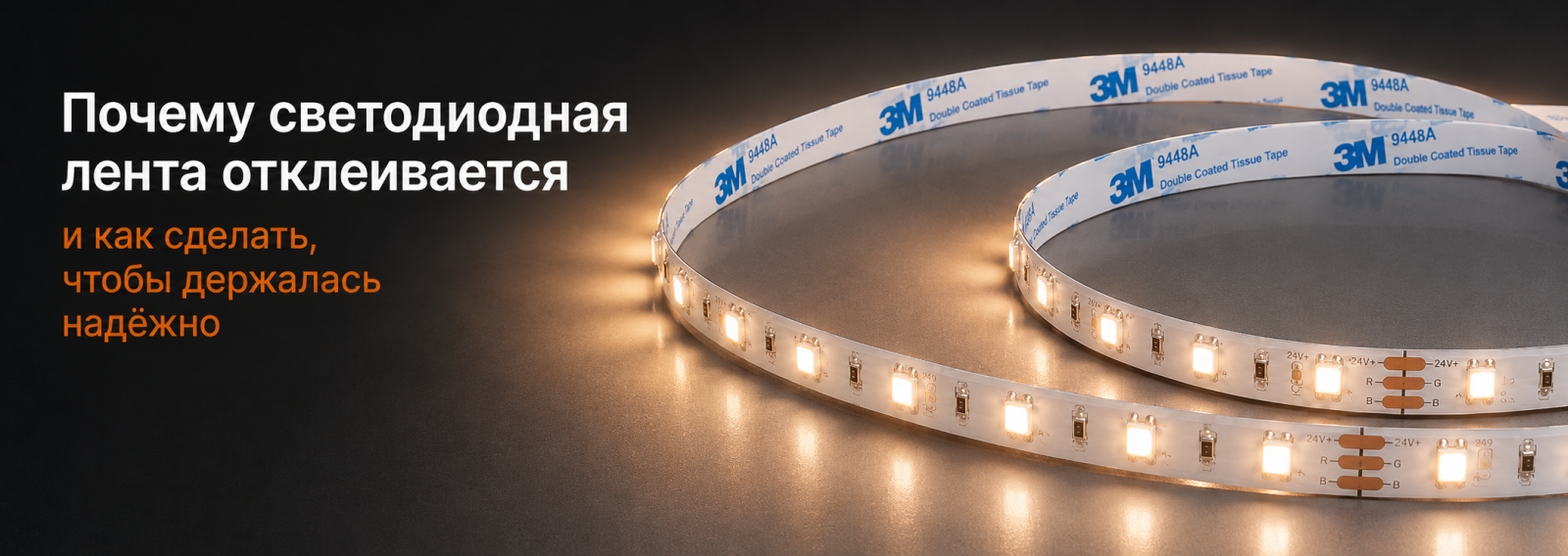 Светодиодная лента с заводским клеевым слоем 3M