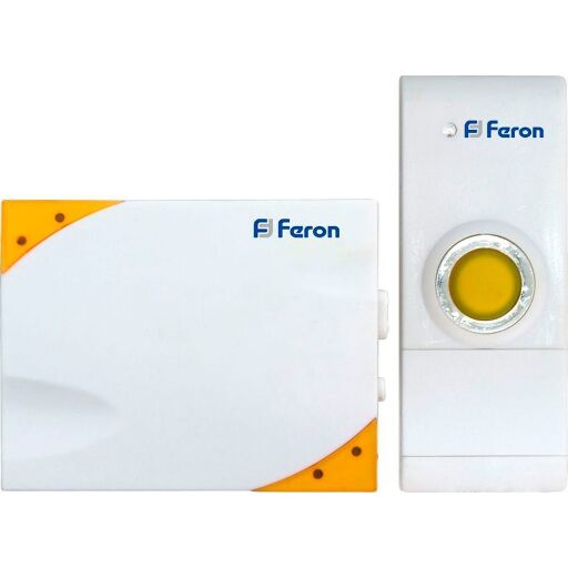 Звонок дверной беспроводной Feron Е-369  Электрический 35 мелодий белый желтый с питанием от батареек 23676