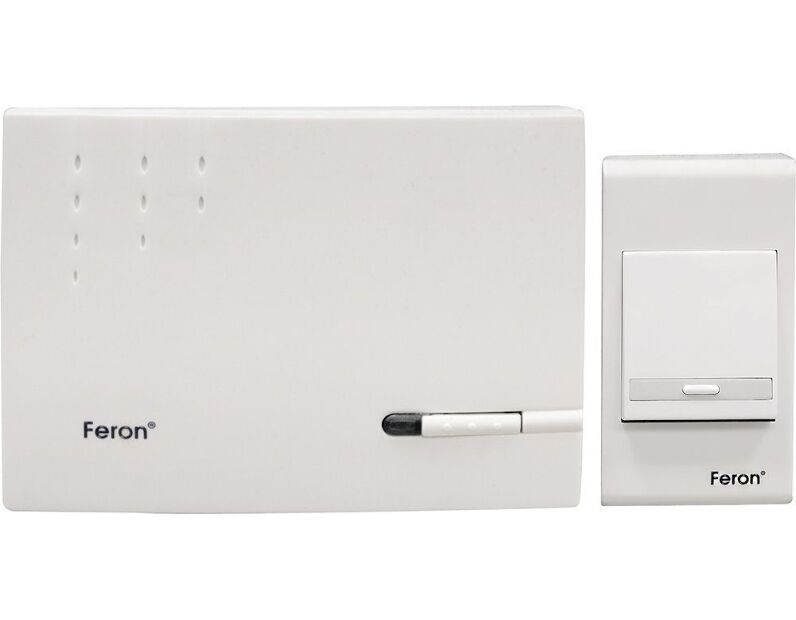 Звонок дверной беспроводной Feron F-128E  Электрический 32 мелодии белый с питанием от батареек 23604