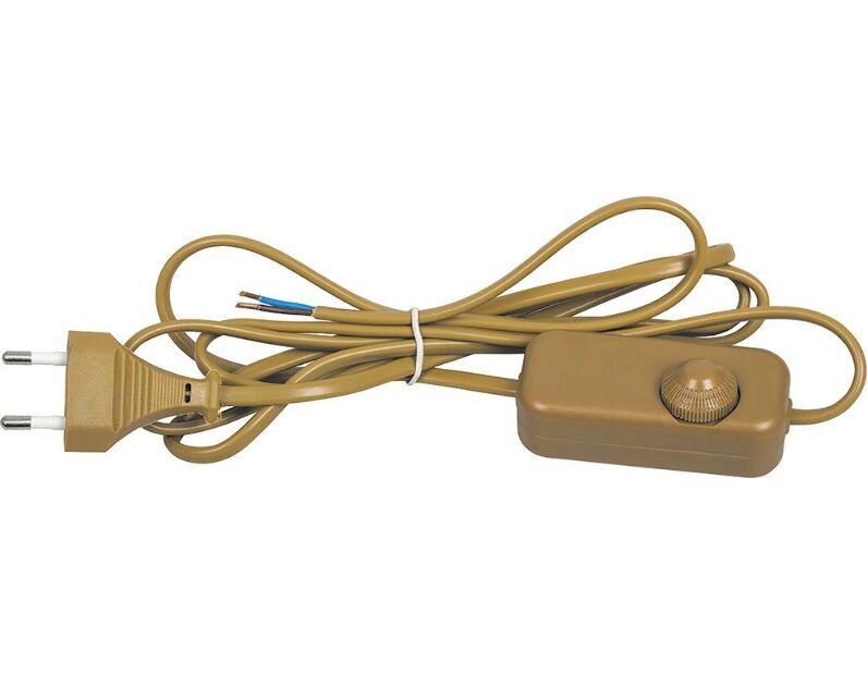 Сетевой шнур с диммером 230V 2м, золото, DM103-200W 23057