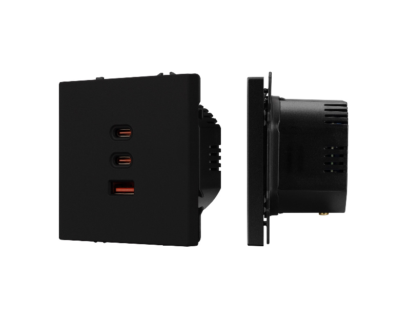 ARL NOBE USB Розетка тип А+С+С софт-тач черный оникс SCT-MUACC-SFPL-FC-BK (65W, QC3) (Arlight, -)