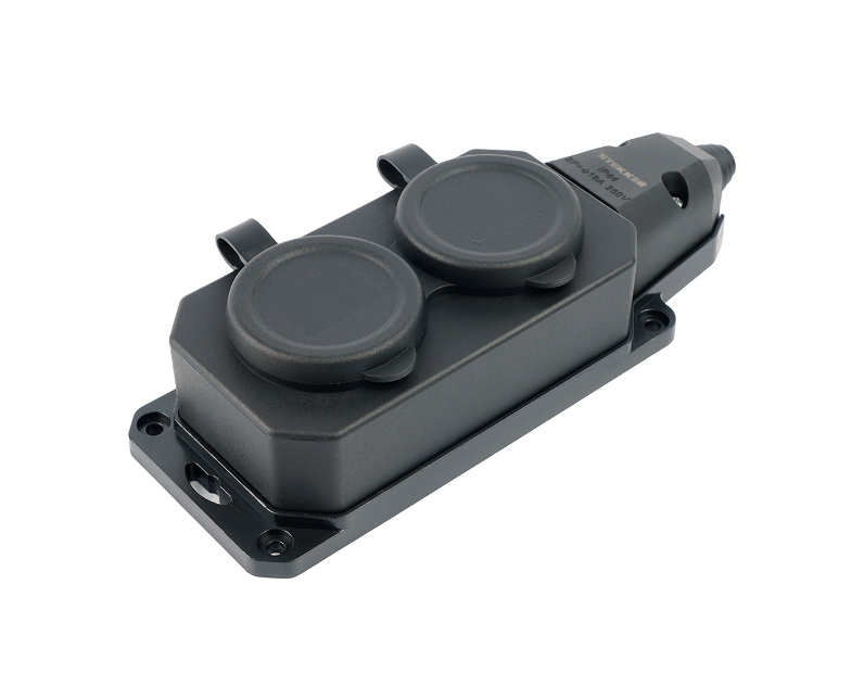 Розетка переносная 2-местная c/з STEKKER,RST16-2-44, 250В, 16А, IP44, черный