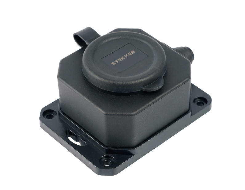 Розетка переносная 1-местная c/з STEKKER, RST16-1-44, 250В, 16А, IP44, черный