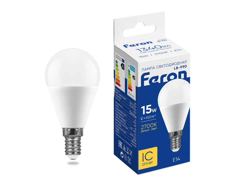 Лампа светодиодная Feron LB-990 Шарик E14 15W 175-265V 2700K