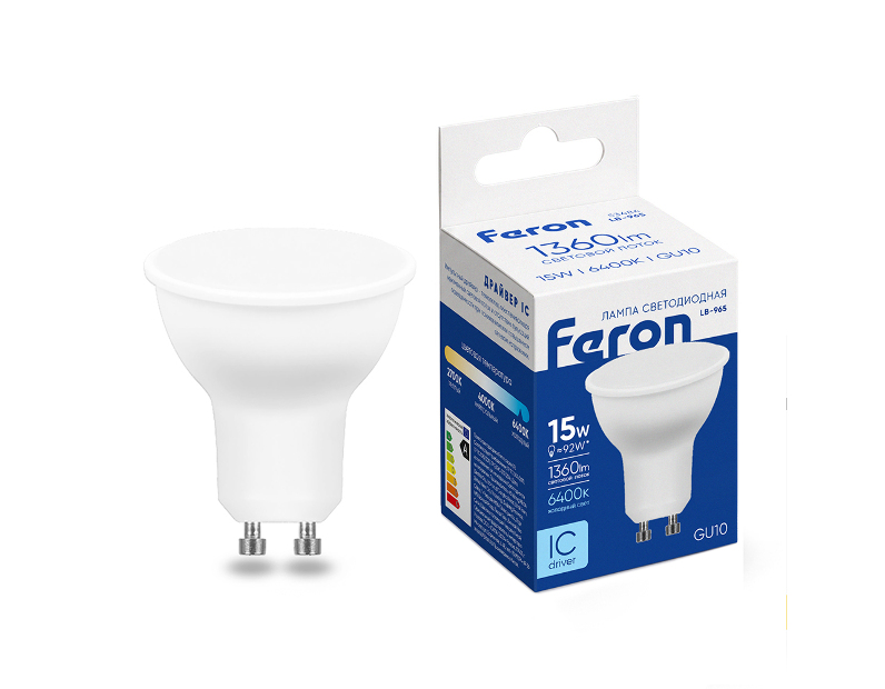 Лампа светодиодная Feron LB-965 MR16 GU10 15W 175-265V 6400K