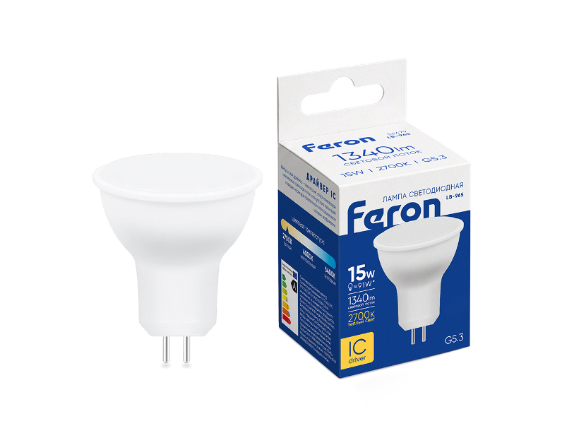 Лампа светодиодная Feron LB-965 MR16 G5.3 15W 175-265V 2700K