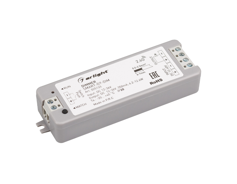 Диммер тока Arlight SMART-D7-DIM (12-36V, 1x350mA, 2.4G) IP20 Пластик 025133