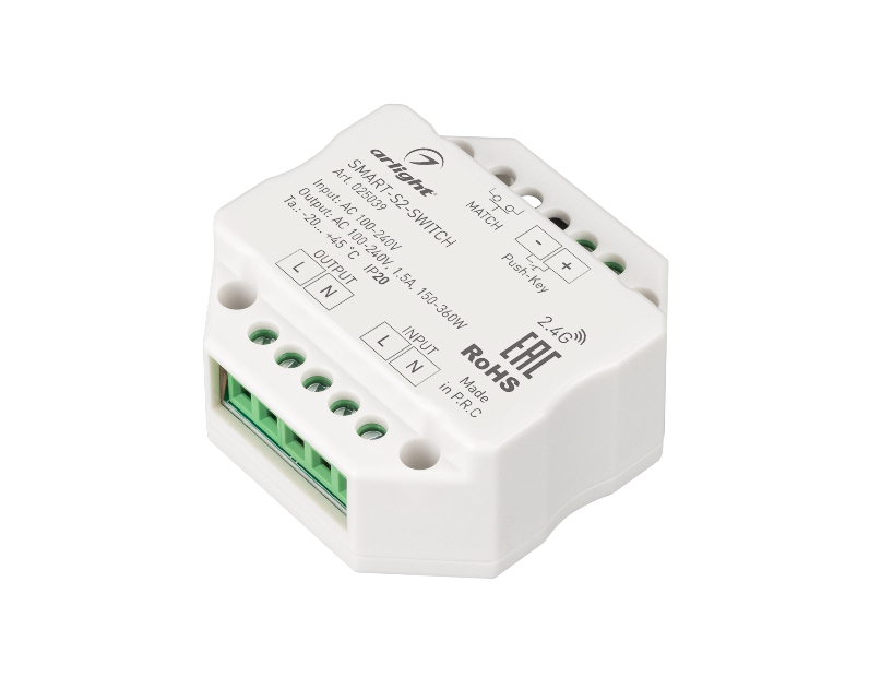 Контроллер-выключатель Arlight SMART-S2-SWITCH (230V, 1.5A, 2.4G) IP20 Пластик 025039