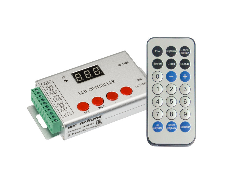 Контроллер Arlight HX-802SE-2 (6144 pix, 5-24V, SD-карта, ПДУ) 022992