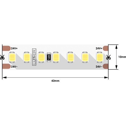Светодиодная лента LUX, 2835, 168 LED/м, 17 Вт/м, 24В, IP33, 2700K DSG2168-24-WW-33
