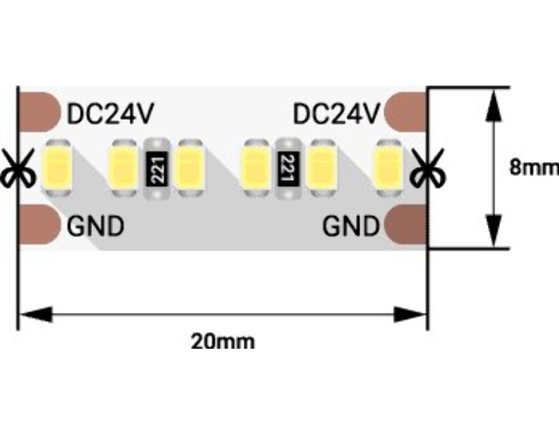 Светодиодная лента LUX, 2216, 300 LED/м, 20 Вт/м, 24В, IP33, 4000K DSG2A300-24-NW-33