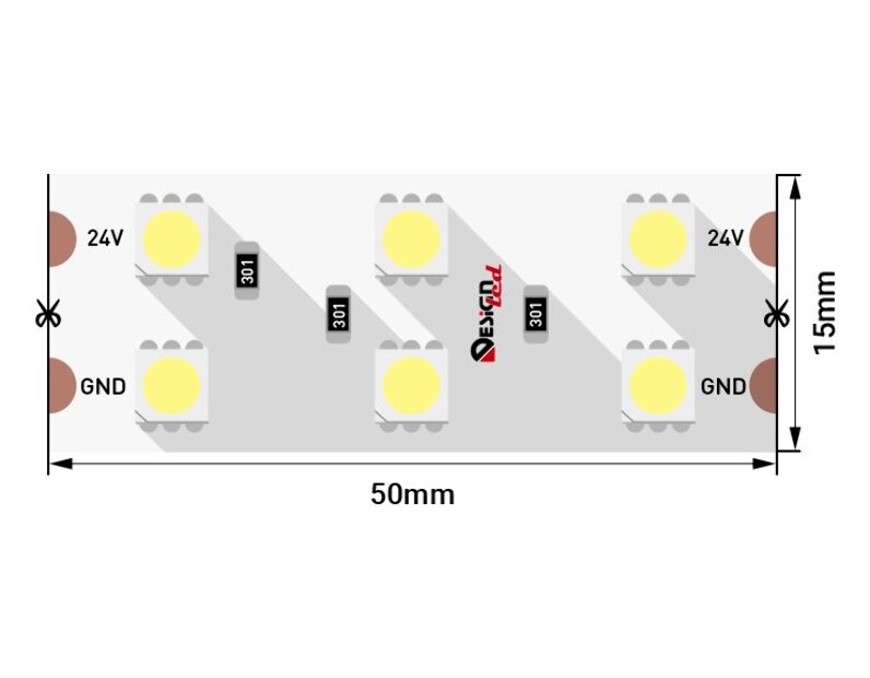 Светодиодная лента LUX, 5050, 120 LED/м, 28,8 Вт/м, 24В, IP33, 3000K DSG5120-24-WW-33