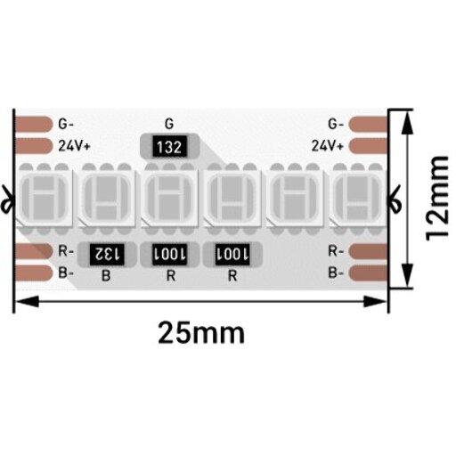 Светодиодная лента LUX, 3838, 240 LED/м, 16,4 Вт/м, 24В, IP33, RGB DSG8A240-24-RGB-33
