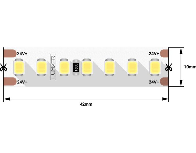 Светодиодная лента LUMKER, 2835, 168 LED/м, 17 Вт/м, 24В, IP33, 3000К LK2H168-24-WW-33