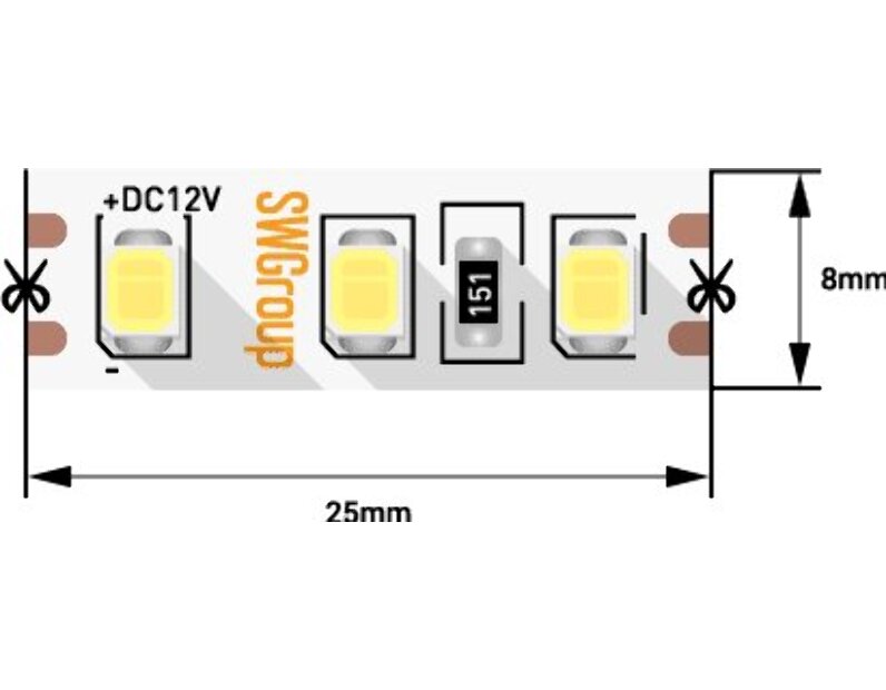 Светодиодная лента SWG SMD 2835, 120 LED/м, 9,6 Вт/м, 12В, IP20 3000К SWG2120-12-9.6-WW