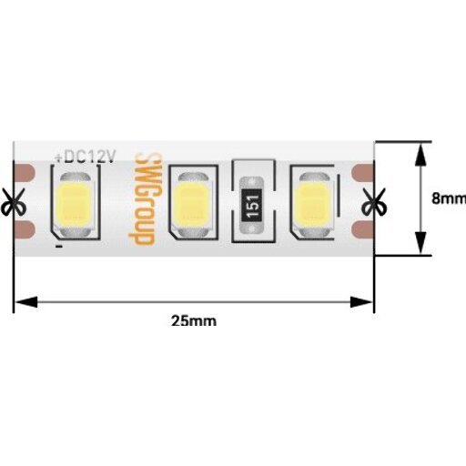 Светодиодная лента SWG SMD 2835, 120 LED/м, 9,6 Вт/м, 12В , IP65 6000К SWG2120-12-9.6-W-65