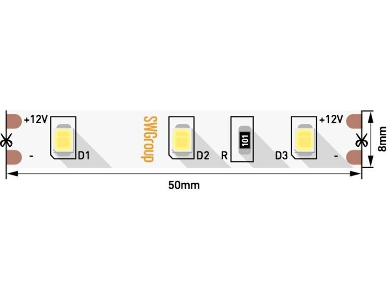 Светодиодная лента SWG SMD 2835, 60 LED/м, 6,3 Вт/м, 12В, IP20 3000К SWG260-12-6.3-WW