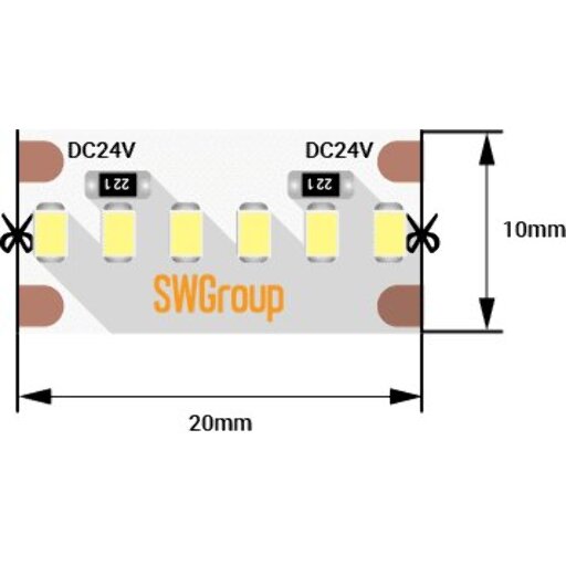 Светодиодная лента SWG SMD 2216, 300 LED/м, 19,4 Вт/м, 24В, IP20 6000К SWG2A300-24-19.2-W