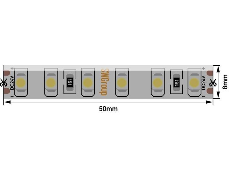 Светодиодная лента SWG SMD 3528, 120 LED/м, 9,6 Вт/м, 24В, IP65 6000К SWG3120-24-9.6-W-65