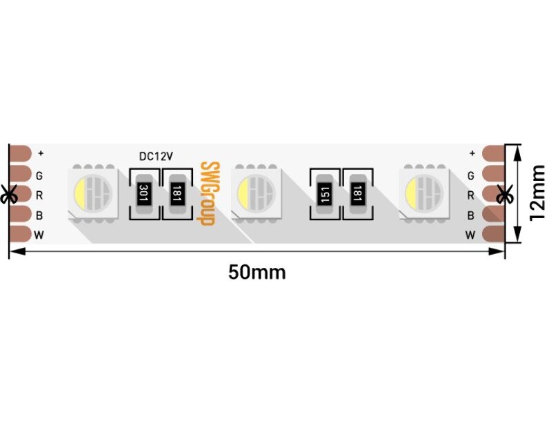 Светодиодная лента SWG SMD 5050, 60 LED/м, 19,2 Вт/м, 12В, IP20 RGB+4500К SWG560-12-19.2-RGB+NW
