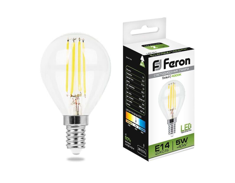 Лампа светодиодная Feron LB-61 Шарик E14 5W 4000K 25579