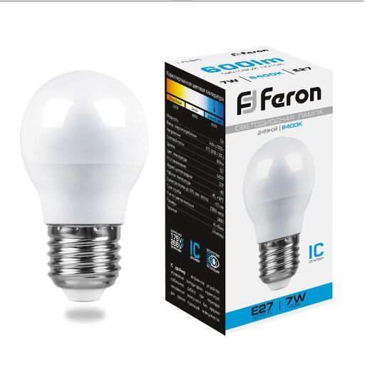 Лампа светодиодная Feron LB-95 Шарик E27 7W 6400K 25483