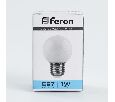 Лампа светодиодная Feron LB-37 Шарик E27 1W 6400K матовый 25115