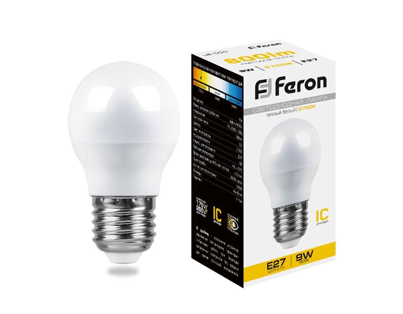Лампа светодиодная Feron LB-550 Шарик E27 9W 2700K 25804