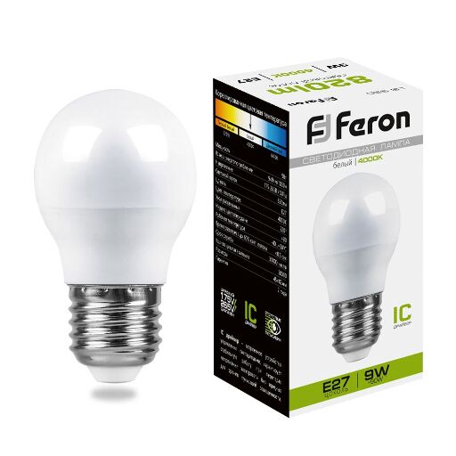 Лампа светодиодная Feron LB-550 Шарик E27 9W 4000K 25805