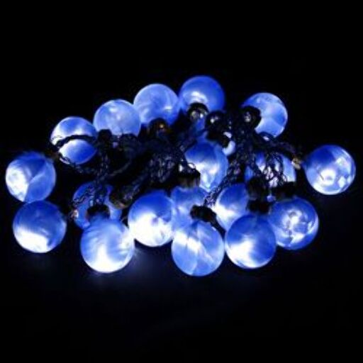 Гирлянда Feron CL550 3V 20 LED белый, цвет стекла: синий, 1.2W, 20mA, батарейки 2*АА,  IP 20, 2м+шнур 0,5м х0,12мм 26810