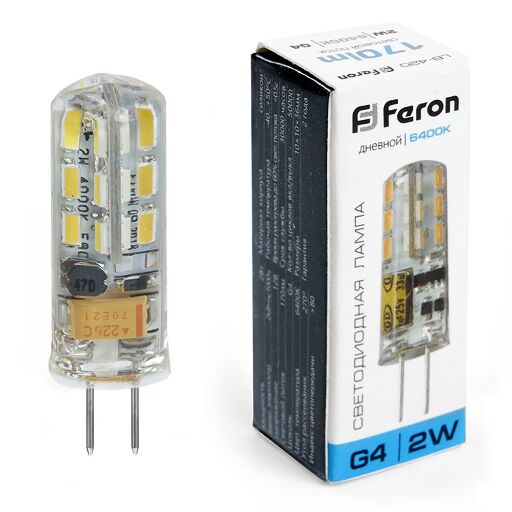 Лампа светодиодная Feron LB-420 12V G4 2W 6400K 25859