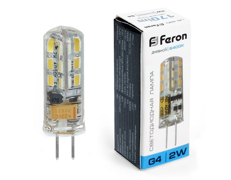 Лампа светодиодная Feron LB-420 12V G4 2W 6400K 25859