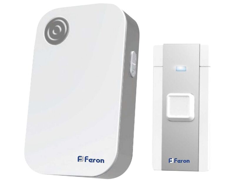 Звонок дверной беспроводной Feron E-372 Электрический 36 мелодий белый серый с питанием от батареек 23685