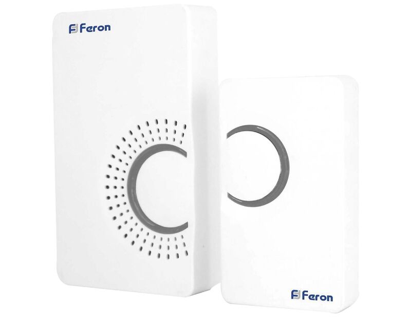 Звонок дверной беспроводной Feron E-373 Электрический 36 мелодий белый серый с питанием от батареек 23686