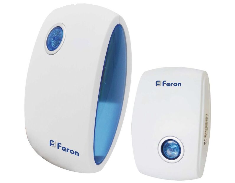 Звонок дверной беспроводной Feron E-376 Электрический 36 мелодии белый синий с питанием от батареек 23689
