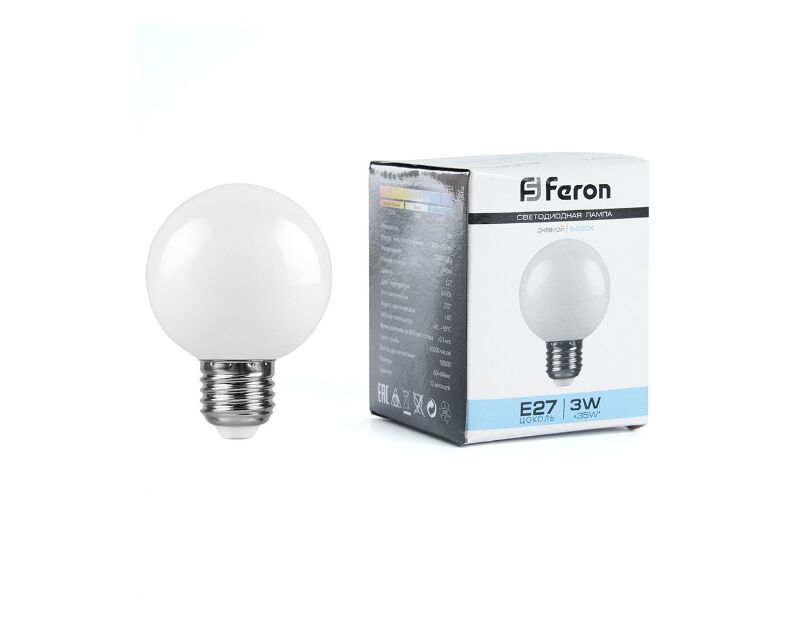 Лампа светодиодная Feron LB-371 Шар E27 3W 6400K матовый 25902