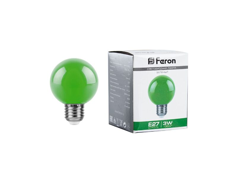 Лампа светодиодная Feron LB-371 Шар E27 3W зеленый 25907