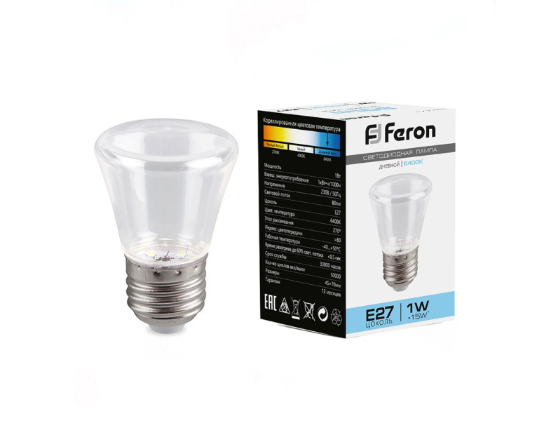 Лампа светодиодная Feron LB-372 Колокольчик прозрачный E27 1W 6400K 25908
