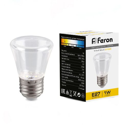 Лампа светодиодная Feron LB-372 Колокольчик прозрачный E27 1W 2700K 25909